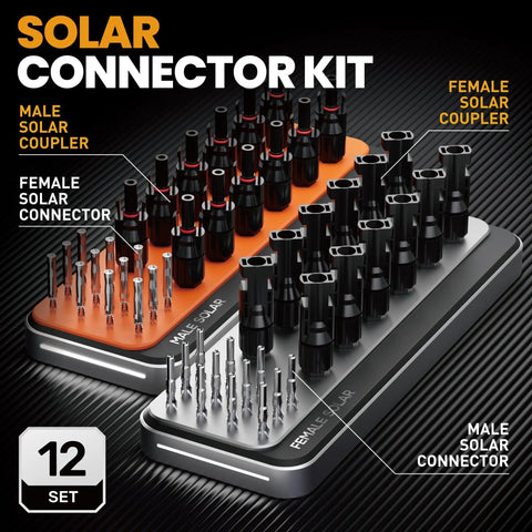 Solar Connector Crimping Tool Kit For 14-10 AWG Cables With 12 Pairs Of Solar Connectors, Wrench, Stripper And Crimper