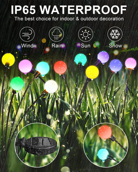 8 Pack Multicolor Solar Firefly Lights With 64 LEDs Waterproof Outdoor Garden Decor under rain and wind conditions