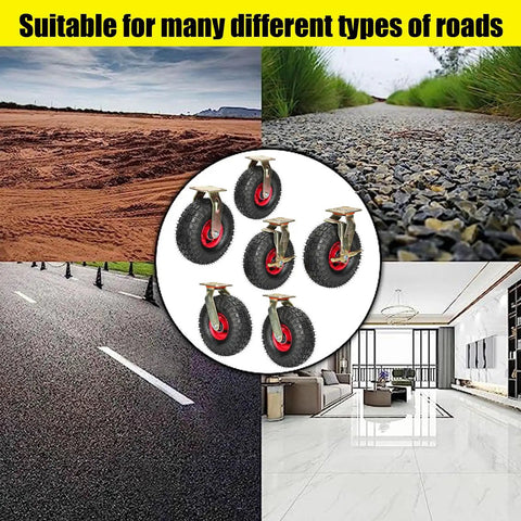 Rock Solid Heavy Duty Replacement Rubber Caster Wheels 8 Or 10 Inch on various road surfaces for versatile use.