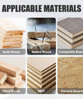 Applicable materials for Premium High Carbon Steel Forstner Drill Bit Set For Woodworking, including solid wood, nailed wood, and MDF.