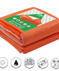 Heavy Duty Waterproof Poly Tarp Eight Mil Thick 10x100 Feet With UV Proof Shield, folded orange tarp with icons