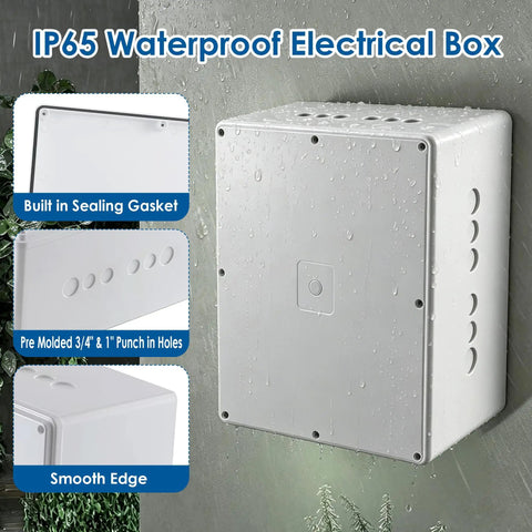 Heavy Duty Waterproof Junction Box With Pre Punched Cutouts For Outdoor Wiring Hassle Free Setup Plastic Electrical Enclosure with sealing gasket.