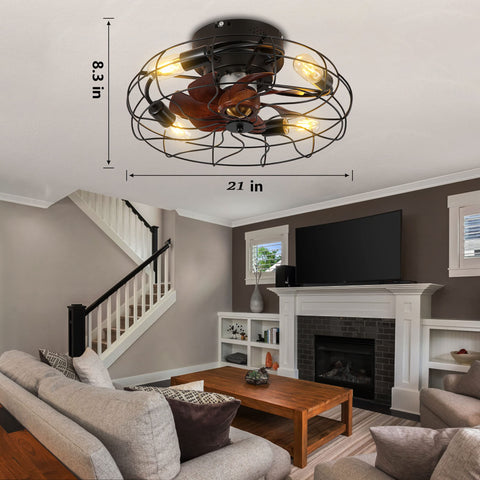 Living room with Dope 21 Inch Low Profile Farmhouse Ceiling Fan With Lights Remote Control Flush Mount Fandelier.