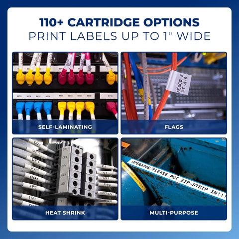 Top Shelf Handheld Portable Label Printer Kit Built For Daily Hustle showing various 1 inch label options including self-laminating and flags.