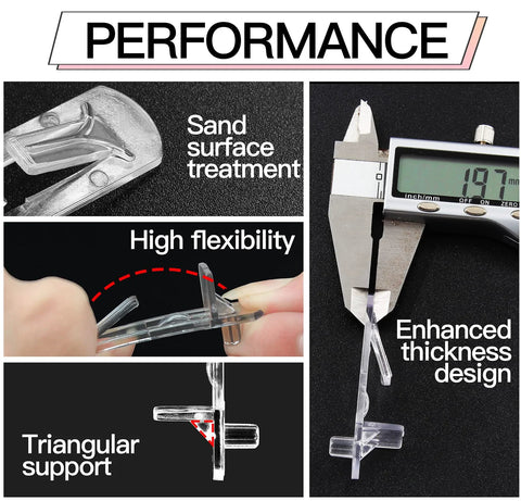Performance features of 20 Pcs Clear Plastic Locking Shelf Pins 5mm 3/4 Inch Self Locking Shelf Support Peg Clips with sand surface and triangular support
