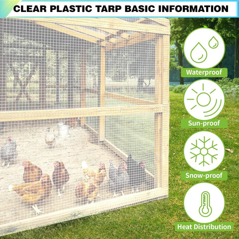 8 By 10 Foot Clear Greenhouse Plastic Covering Heavy Duty 16 Mil Tarp With Hemmed Edges And Preinstalled Grommets For Greenhouses And Chicken Coops, Windproof Weatherproof Poly Sheeting For Winter Garden Protection