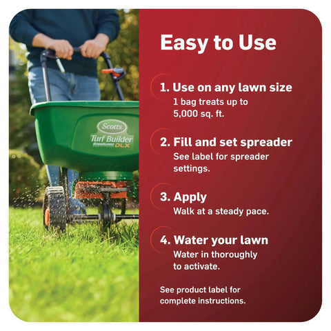 Person using lawn spreader for applying GrubEx1 Season Long Grub Killer For Lawns Kills Grubs When Young And Prevents Turf Damage For Up To 4 Months Covers 5,000 Sq Ft And Also Controls Armyworms Caterpillars Chinchbugs May And June Beetles.