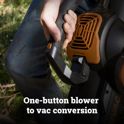 3 In 1 Leaf Blower Vacuum Mulcher With Metal Impeller for quick yard cleanup, showing one-button blower to vac conversion control