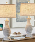 28 Inch Farmhouse Table Lamps Set Of 2 With USB Ports And 3 Way Dimmable Nightstand Lighting, Oatmeal Linen Lampshade, Rustic Resin Base