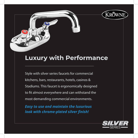 Silver Series Splash Mounted Kitchen Faucet With 4 Inch Centers And 6 Inch Swing Spout Quarter Turn Ceramic Cartridge Valve