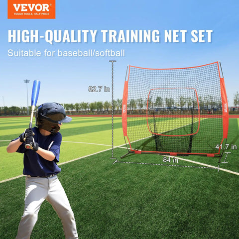Child using 7x7 Ft Baseball And Softball Practice Net Portable Training Net For Hitting Batting Catching And Pitching Backstop