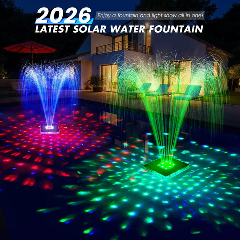 Solar Floating Pool Fountain With Lights 9.5 Inch Large Water Fountain With Anchor Kit for pools, colorful night display