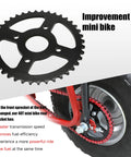 40T Sprocket 420 Chain Kit for Coleman and Predator mini bikes with installation visible, rear sprocket on mini bike wheel