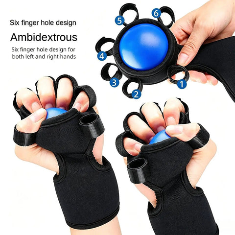 Finger Grip Strength Ball For Stronger Hands And Everyday Grip Training with six finger hole design, blue ball visible