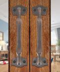 Front view of 10 Inch Heavy Duty Rustic Sliding Barn Door Pull Handle In Oil Rubbed Bronze Finish, Square Solid Metal Construction