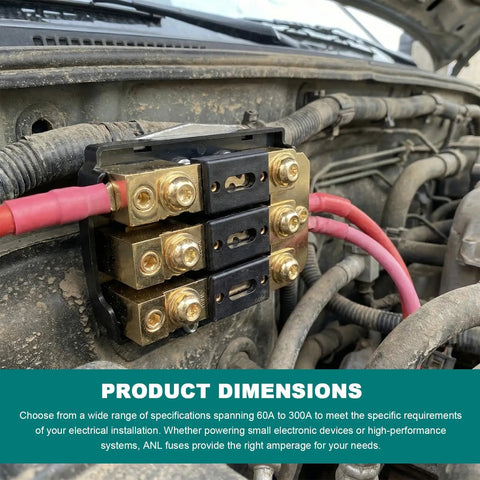 Heavy Duty Gold Plated ANL Fuses 200 Amp 6 Pack For Cars Trucks Boats And Motorcycles installed in vehicle wiring.