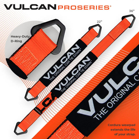 Ultimate Axle Tie Down Kit Pro Series Heavy Duty Webbing showing 22 and 36 inch axle straps with D-ring detail