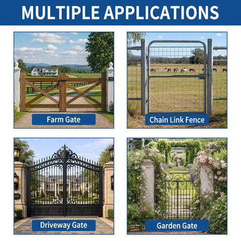 Multiple applications of Beefy Heavy Duty Gate Hinges For Metal And Wood Fences, 304 Stainless Steel Construction, 4 Pack Black