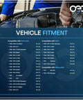 Mechanic working on engine with vehicle fitment chart for Chevrolet, GMC, Oldsmobile models and years listed.