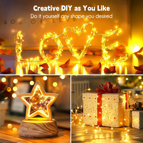 Warm White Plug In Fairy Lights 33Ft 100 LED Silver Wire Firefly String Lights With Adapter For Weddings Parties Indoor Outdoor Christmas Patio Garden Decor Vibe Starry Glow