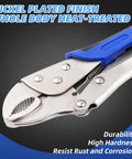 Heavy Duty 10 Inch Locking Pliers With Curved Jaw, Wire Cutter, Quick Release, One Handed Release, Alloy Steel Construction, Nickel Plated