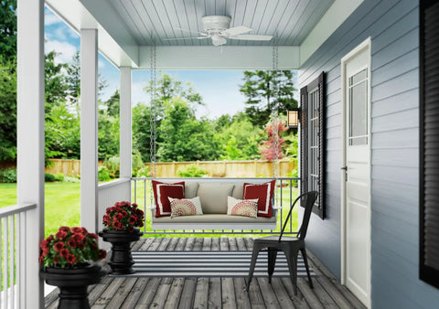 Low Profile 48 Inch Ceiling Fan No Light For Indoor Or Outdoor Use Flush Mount Damp Rated White With Five Blades And Pull Chain Ideal For Patio