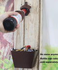Heavy Duty Wall Mounted Bottle Opener Set Of Three Rock Solid Cast Iron Crackle Finish Black And Red Hand Painted Bar Gear With No Sweat Installation For Game Day Or Backyard Hangouts in use, opening a bottle.