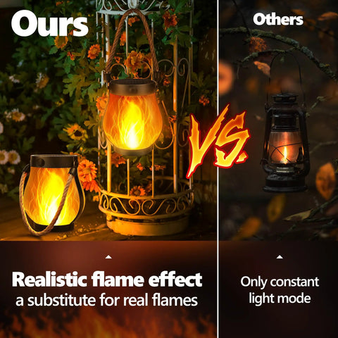 2 Pack Gen2 Solar Lantern Lights with USB C ultra real flame warm white outdoor pathway lighting comparison
