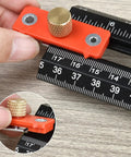 Detailed view of T Shaped Cabinet Pull Jig For Hit The Mark Drill Alignment showing measurement scale and adjustment knob.