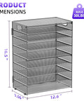 9 Tier Mesh Paper Organizer With Portable Handle, Desk File Sorter dimensions shown with 16.5x12.6x9.06 inches in gray