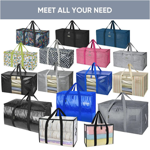 8 Pack Extra Large Moving Bags With Zippers And Carrying Handles, Heavy Duty Waterproof Storage Bags assortment