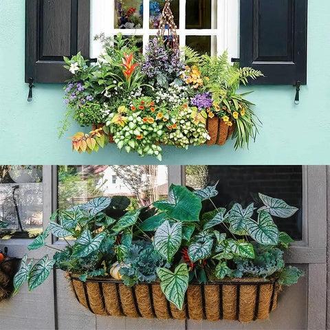 36 Inch Coco Liner Replacement For Plant Hanging Baskets And Window Boxes with vibrant flowers and green plants