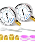 Stainless Steel Liquid Filled Pressure Gauge 2 1/2 Inch Dial 0-60 Psi Lower Mount 1/4 Inch NPT Pack of 2 With 1/2 Inch And 3/8 Inch NPT Hex Bushings For Pool Sand Filter Pressure Test For Pool Pros
