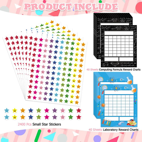 Science Reward Chart Must Have Bundle For Classrooms With 80 Sheets And 2400 Star Stickers displayed with colorful charts and stickers.