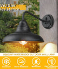 12 Inch Dusk To Dawn Outdoor Wall Sconces Set Of 3 Farmhouse Barn Lights for Porch and Entryways Exterior Wall Lighting Fixture Weatherproof Sensor Activated Night Lighting For Home Curb Appeal Ready, shown in rain.