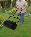 Heavy Duty Lawn Roller 10 Gallon Water And Sand Filled Garden Drum Roller With U Shaped Handle Tow Behind Sod Roller In Use