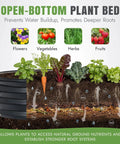 Diagram of galvanized oval raised garden bed 8x3x1 ft, showing open-bottom design for vegetables, flowers, herbs, and fruits.