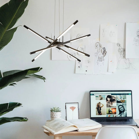 Dope Modern Led Sputnik Ceiling Light 8 Heads Chandelier Black Dimmable Pendant Fixture above a desk plant setup