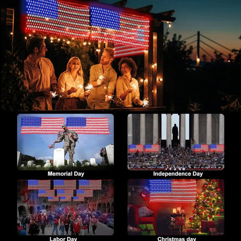 Patriotic Flag Net Light With 420 Super Bright LEDs Waterproof IP45 Outdoor String Lights for yard and holiday decor