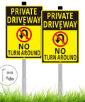 2-pack private driveway signs, 14x10 inches, heavy-duty aluminum, yellow and black, with metal stakes and hardware