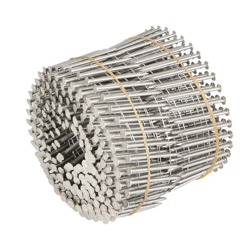 3600-Count Stainless Steel Ring-Shank Siding Nails, 1-3/4 Inch By 0.090 Inch, 15-Degree Wire-Collated Coil Nails With Full Round Head