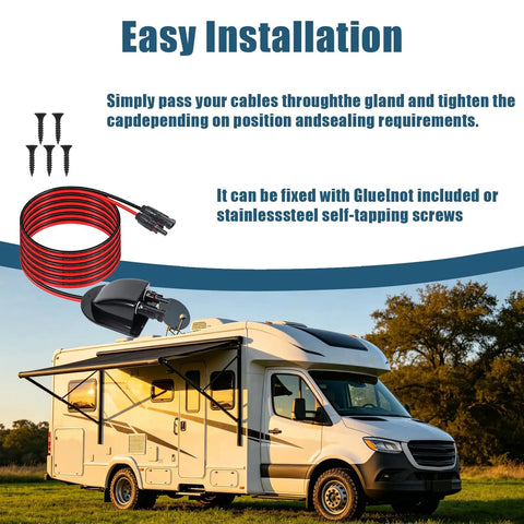 Heavy Duty Solar Cable Entry Gland Kit With 10AWG MC4 Connectors And Tinned Copper Wire Weatherproof Junction Box for RV installation.