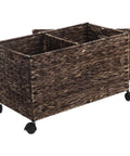 Large Rolling Wicker Storage Basket Made From Water Hyacinth, 15.5 Gallon Chest With Smooth Rolling Wheels, Removable Lid, Divider Insert, And Handles