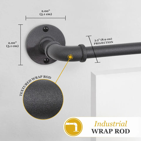 Industrial Pipe Curtain Rod In Textured Black Five Eighths Inch Diameter Adjustable Forty Eight To Eighty Four Inches Rugged Yet Sleek.