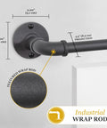 Close-up of Adler Curtain Rod In Black Finish Heavy Duty Five Eighth Inch Diameter Textured Steel Industrial Pipe Style mounted on wall.