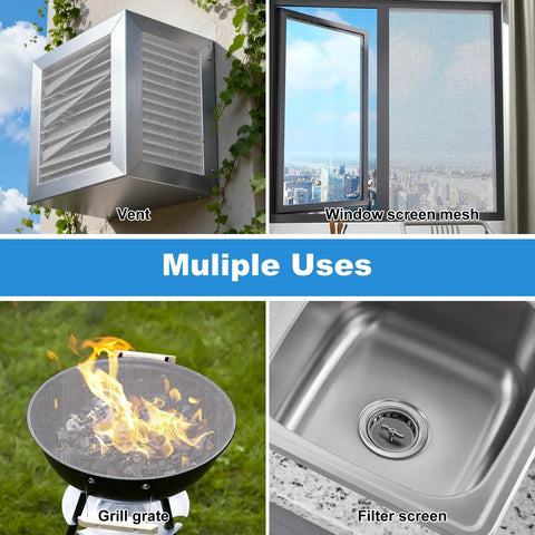 Six Pack 11.8 Inch By 8.2 Inch 304 Stainless Steel Wire Mesh Screens for DIY projects shown in vents, window screens, grill grates, and filters.