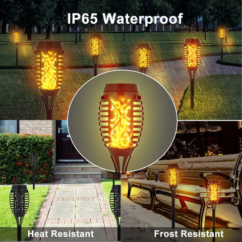 4 Pack Solar Tiki Torch Lights With Flickering Flame IP65 Waterproof Outdoor Solar Powered Pathway Garden Yard Patio