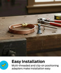 Eastman 18-inch gas thermocouple with copper tubing coil and metal fittings on a wooden workbench