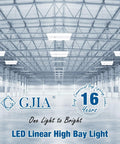 Warehouse interior with 300W LED Linear High Bay Shop Lights 4 Pack Pro Grade Ultra Bright 45000LM Dimmable 0 To 10V 5000K Daylight Adjustable High Bay Lighting For Garage Warehouse Workshop UL Listed installed