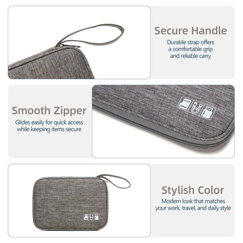 Water Resistant Electronics Organizer Case For Cables And Chargers Slim Travel Pouch with smooth zipper and secure handle